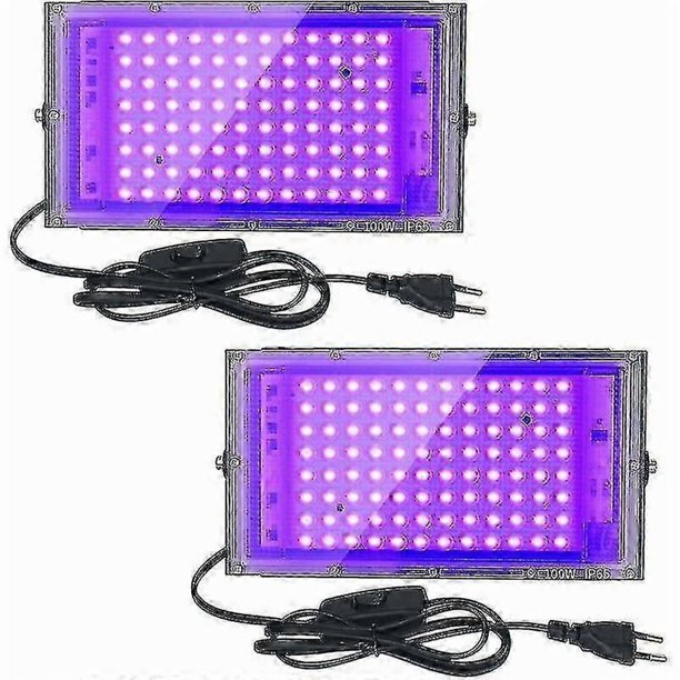 2pcs 100w Uv Led Floodlight Blacklight Ip65 Waterproof, Ultraviolet Led Lamp, Effect Lighting For Aquarium, Party, Neon Painting, Fluorescent Poster