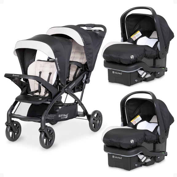 Baby Trend Sit N' Stand Double Stroller with EZ-Lift Car Seat (2 Pack), Khaki