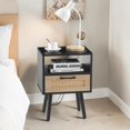 thumbnail image 2 of GZXS Nightstand with Charging Station, Boho Bedside Table with USB Ports & Power Outlets, Rattan Drawer & Open Shelf, Solid Wood Legs, Small Space End Table, Easy Assembly (Black), 2 of 9