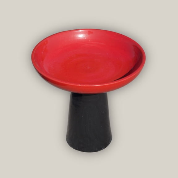 Ten Thousand Pots 19.5-Inch Bright Red Ceramic Outdoor Bird Bath Bowl with Black Stand