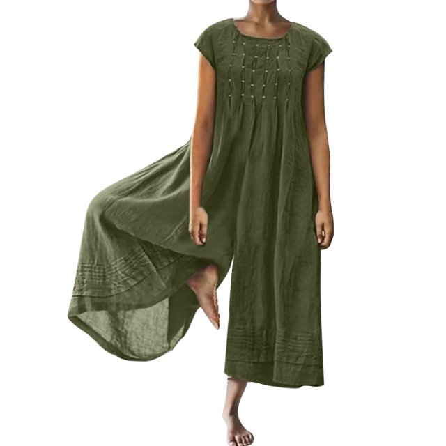 HBFAGFB Combinaison Femme Col Rond Manches Courtes Zippées Ample et Légère Vert Taille P