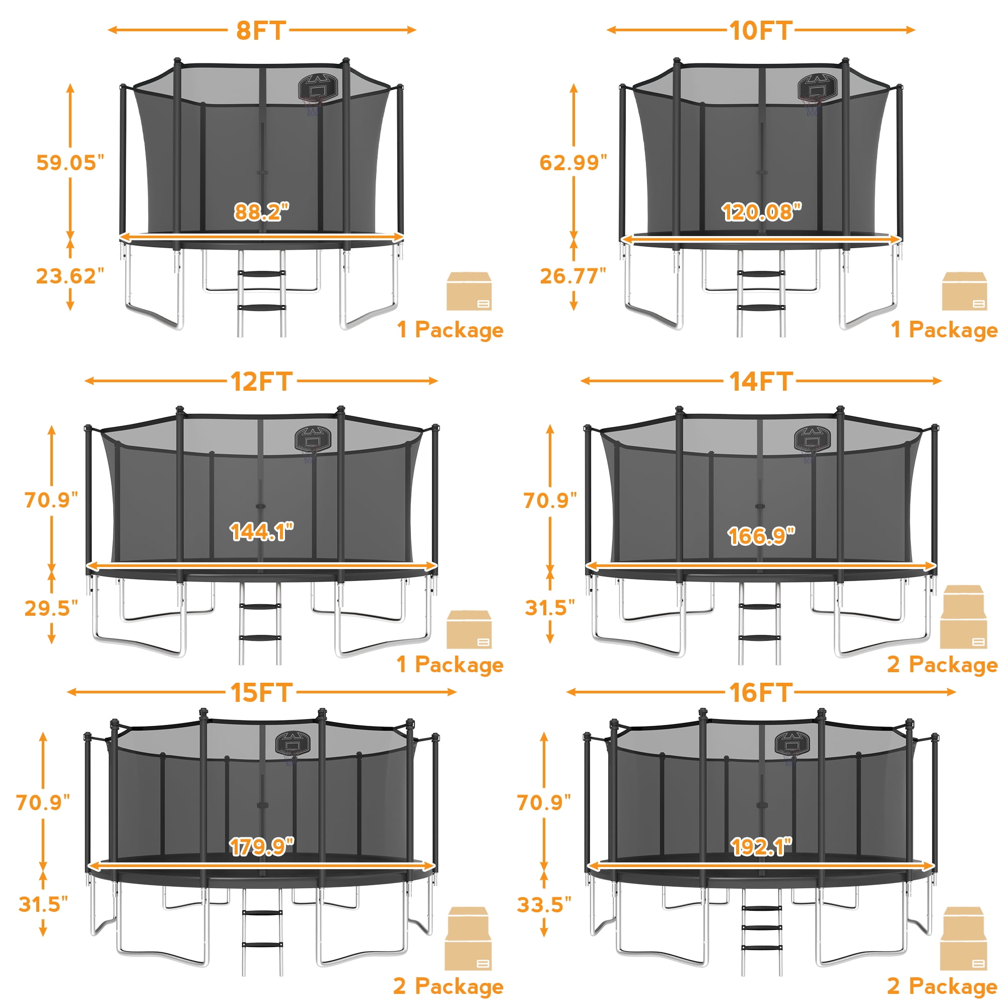 KOFUN 1200LBS 12FT Trampoline for Kids and Adults Outdoor Backyard Trampoline with Safety Enclosure Net, Basketball Hoop, 4 Anchor Kits, Ladder, A Ball, Black