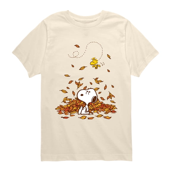 Peanuts - Snoopy & Woodstock Leaves - Youth Boys Short Sleeve Graphic T-Shirt