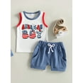 thumbnail image 2 of Wassery Baby Boys 4th of July Outfit Independence Day Clothes Letters Print Tank Top with Elastic Waist Shorts 6 12 18 24 Months Infant Boys Summer Outfit, 2 of 8