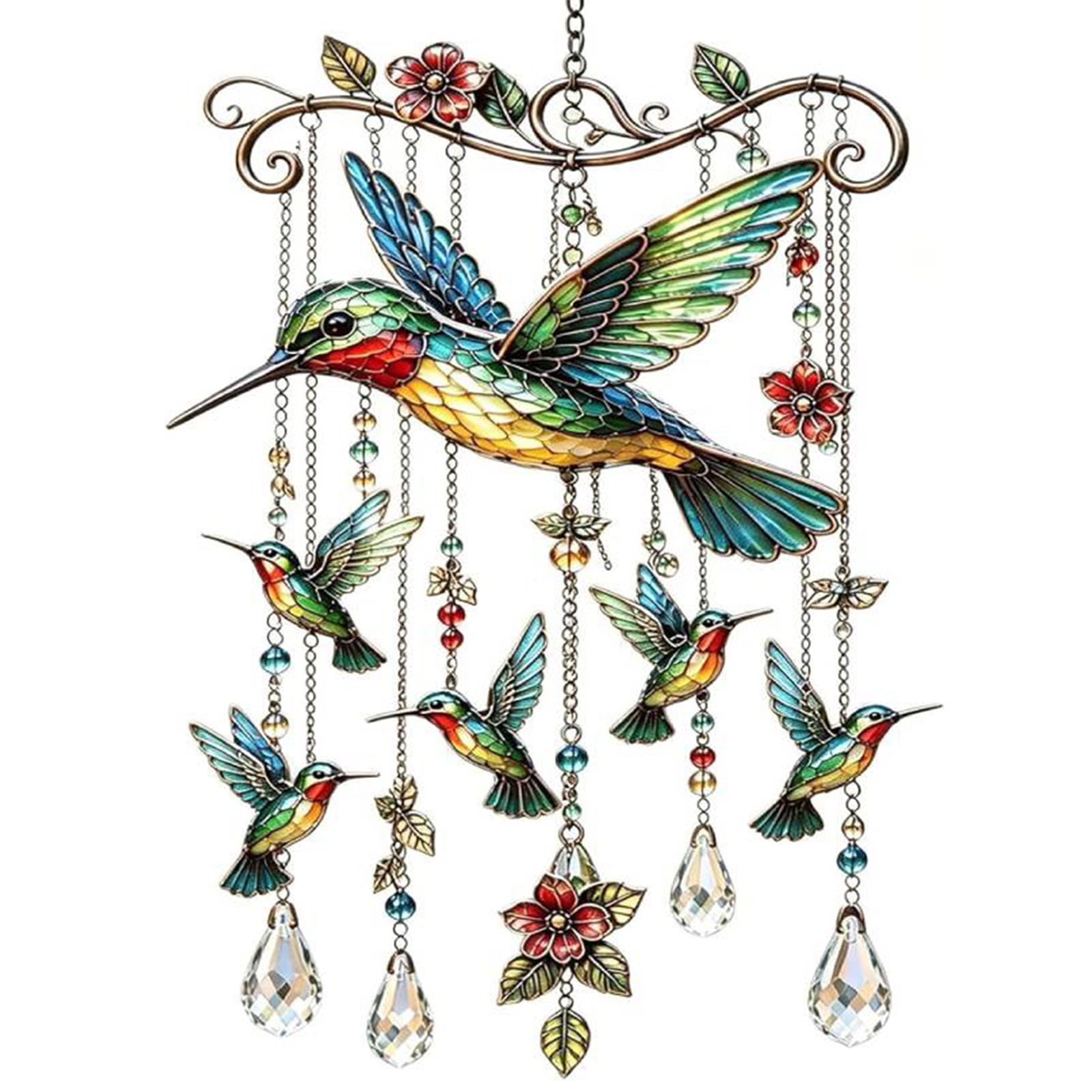 Hand Painted Acrylic Hummingbird Wind Chime Hanging Decor Calming Melodic Tone Outdoor Entryway Gift Ornament 17.72 In (Hummingbird)
