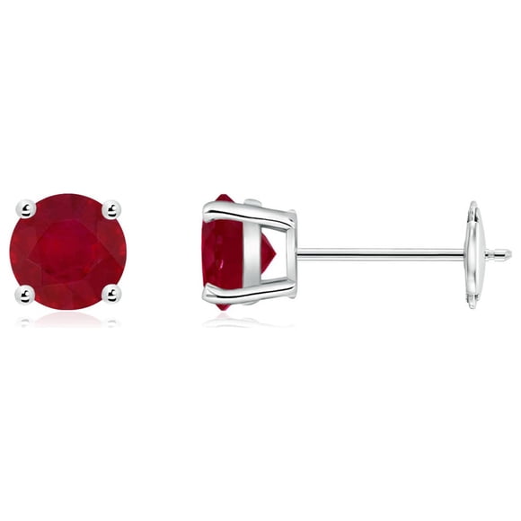 Angara Natural Ruby Earrings - Round 1.2 ct Ruby Stud Earrings in 14K White Gold for Women