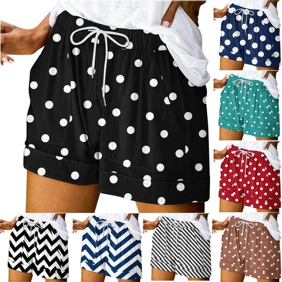 Sakmal Shorts Women Wide Leg Brown Comfy Polka Dot Shorts with Pockets