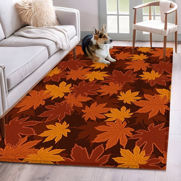 Orange Fall Area Rug 3x5 FT, Non Slip Entryway Bedside Carpet, Autumn Maple Leaf Botanical Thanksgiving Washable Soft Floor Carpet Indoor Mat Non-Shedding Throw Rug for Dorm Kitchen Home Office