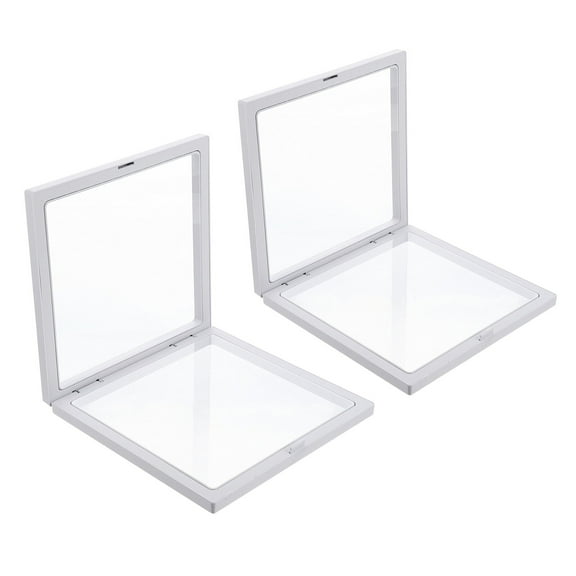 Kallpry 2Pcs Small Display Box Floating Frame Display Holders White Plastic 7.09*7.09*1.57inch