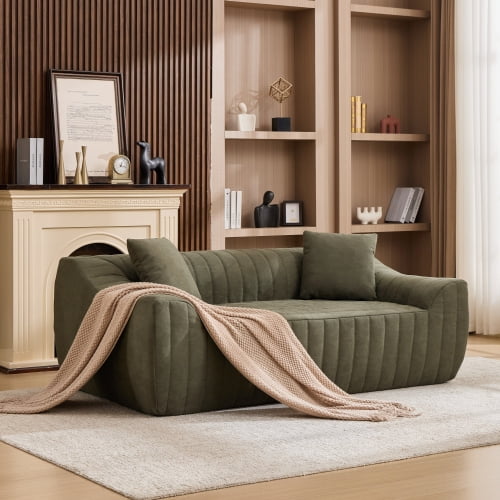 78" Deep Seat Sofa Chaise, Loveseat Sofa with Throw Pillows, Modern 2‑Seater Sofa for living room apartment small space, Green