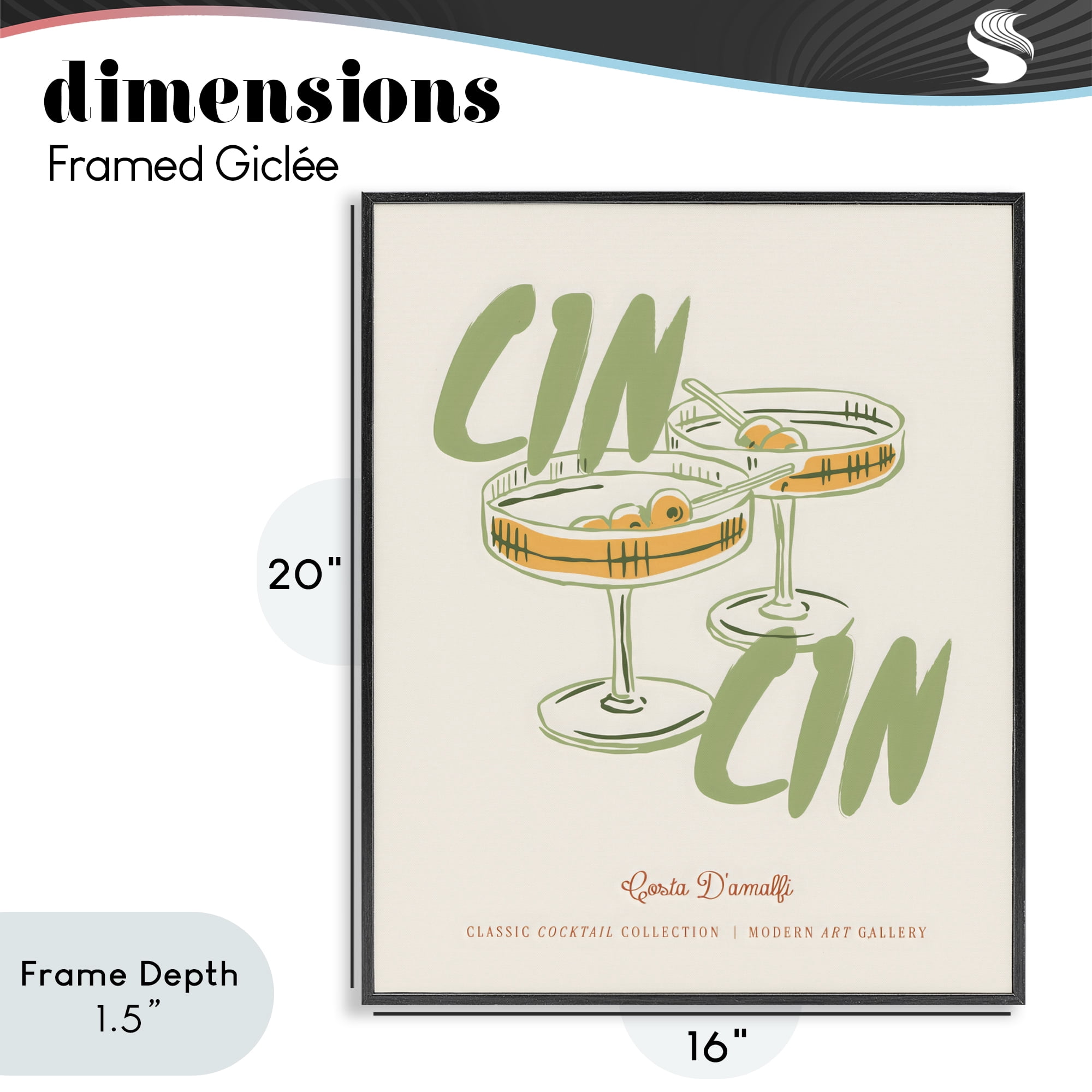 Stupell Industries Cin Cin Amalfi Cocktail Black Framed Giclee Art, design by The Prints Vibe