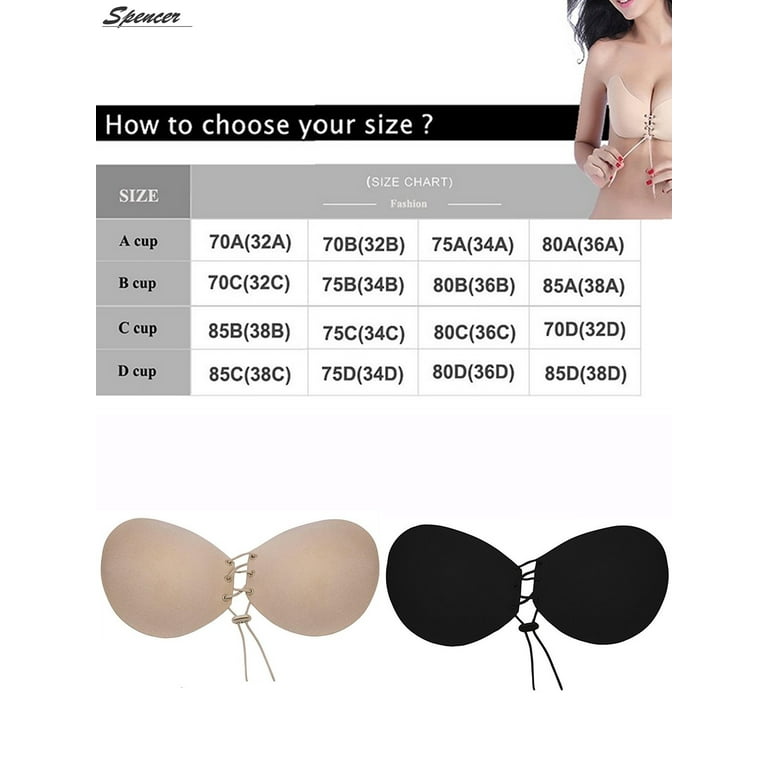 Spencer Women's Strapless Padded Invisible Bra Backless Self-Adhesive Push  Up Bra with Drawstring Sticky Bras (Skin,Cup B)