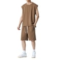 thumbnail image 1 of PEASKJP Outfits for Men Summer Two Piece Tracksuit Casual Athletic Sports,Coffee M, 1 of 4