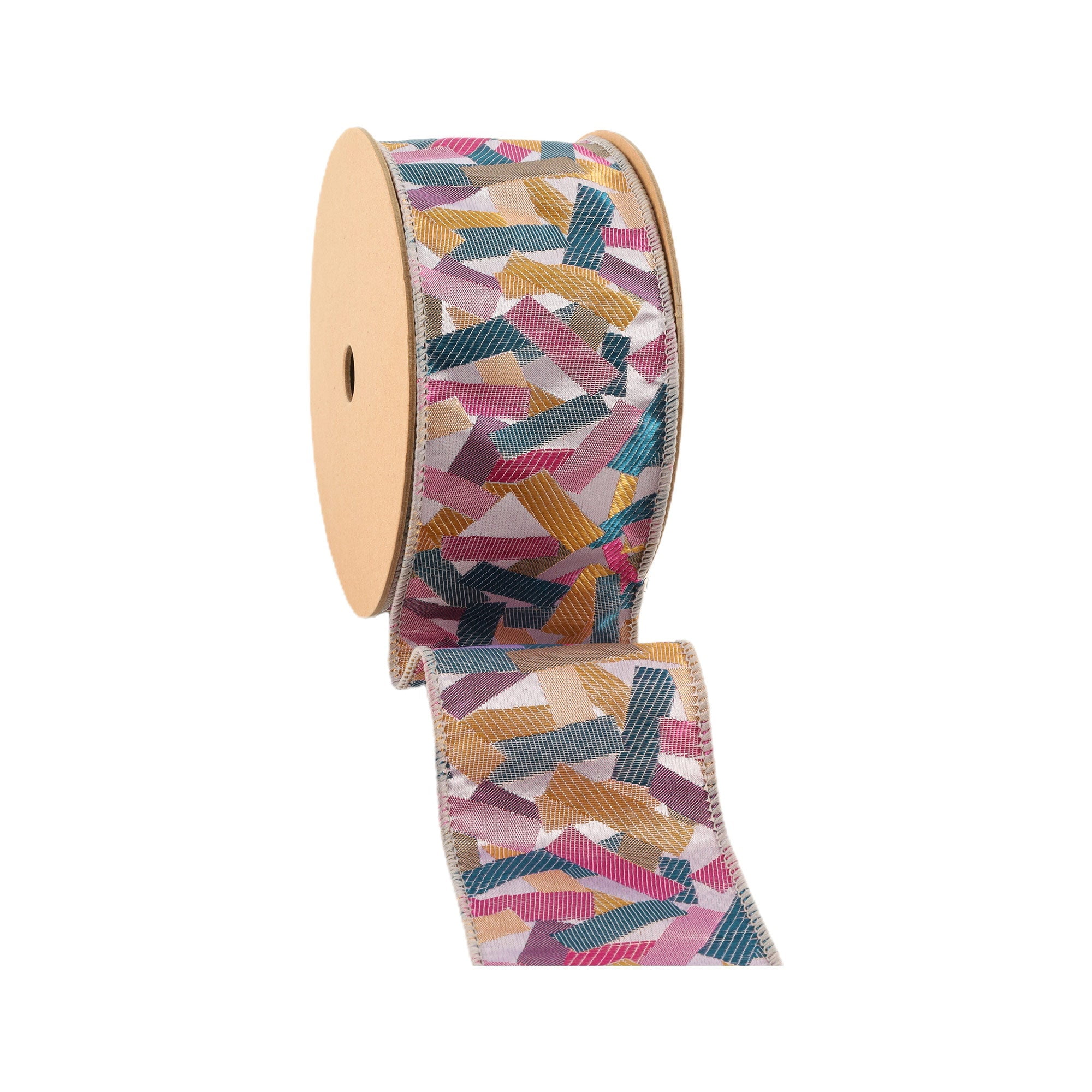 LaRibbons 2 1/2" Wired Ribbon Confetti, Silver/Hot Pink, 10 Yard Roll