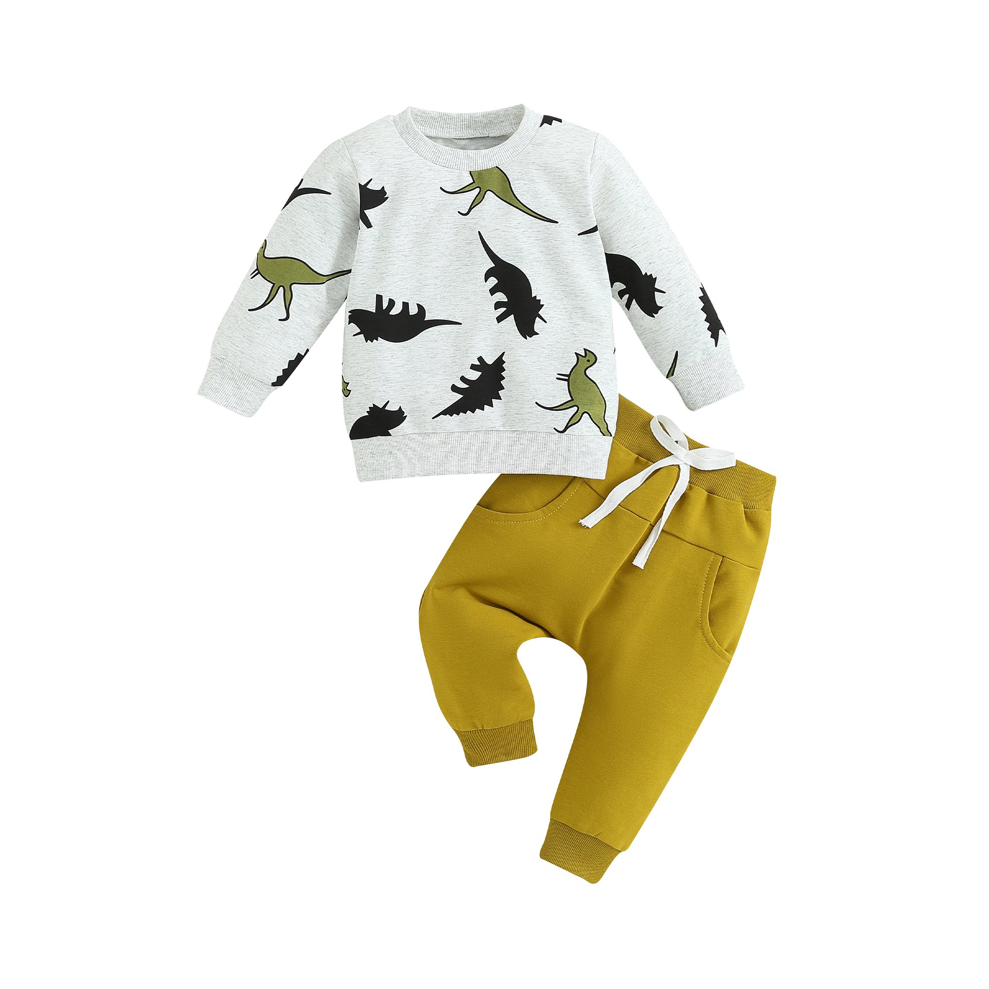 Ensemble Garçon Sweat Dinosaure + Pantalon Carreaux - Taille 12 Mois à 5 Ans, Pour Automne/hiver