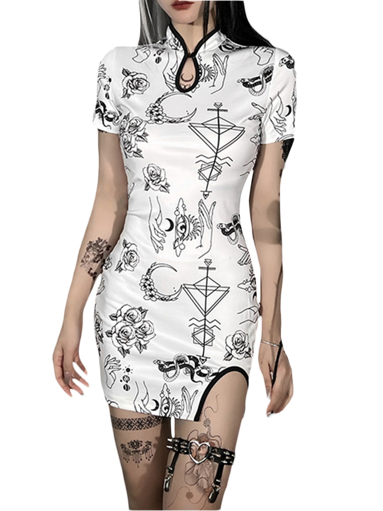 Women Gothic Mini Dress Skull Print 