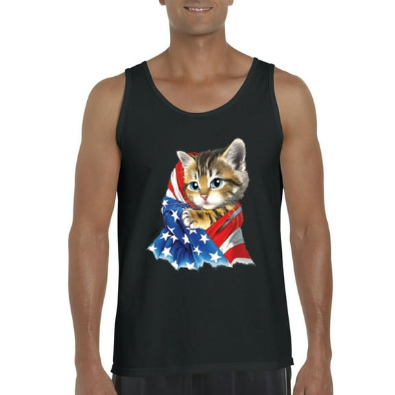 Normal is Boring - Men's Tank Top for Men, up to Men Size 3XL - American Flag 4th of July Kitty