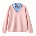 thumbnail image 4 of Karymi Cute Tops for Women Fake Two Piece Collared V Neck Sweatshirt, Color Block Layered Shirt Long Sleeve Pullover Top, Fall Winter Daily Streetwear Outfits Womens Tops, 4 of 8