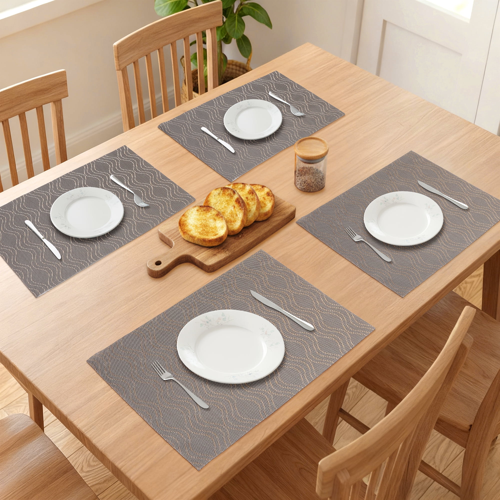 Unique Bargains Set of 6 Plastic Placemats Kitchen Mat for Dining Table Decor Dark Gold