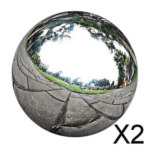 Paquete de 2-6 bolas redondas huecas de esfera pulida de espejo de acero inoxidable para jardín 2 piezas