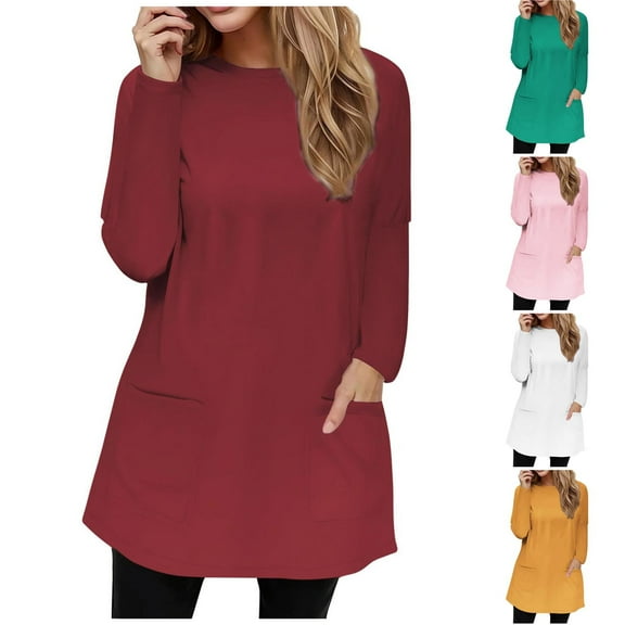 HVOBTTY Womens Long Sleeve Pullover T Shirt, Fall Tops for Women Plus Size, Women's Casual Fashion Solid Color Crew Neck Pocket Going Out T Shirt Mint Green, XXL