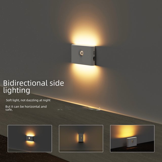 Luz de cuerpo humano inteligente con energía de inducción dual, luz nocturna de carga para armario, pasillo, escaleras, dormitorio, luz nocturna inalámbrica con protección para los ojos