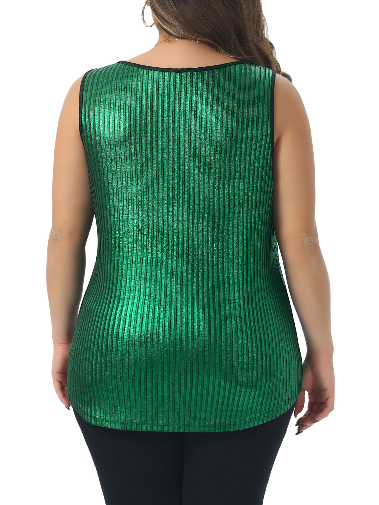 DARING DIVA Women's Plus Metallic Tank Top Sleeveless Shiny Party Tops 2X Dark Green