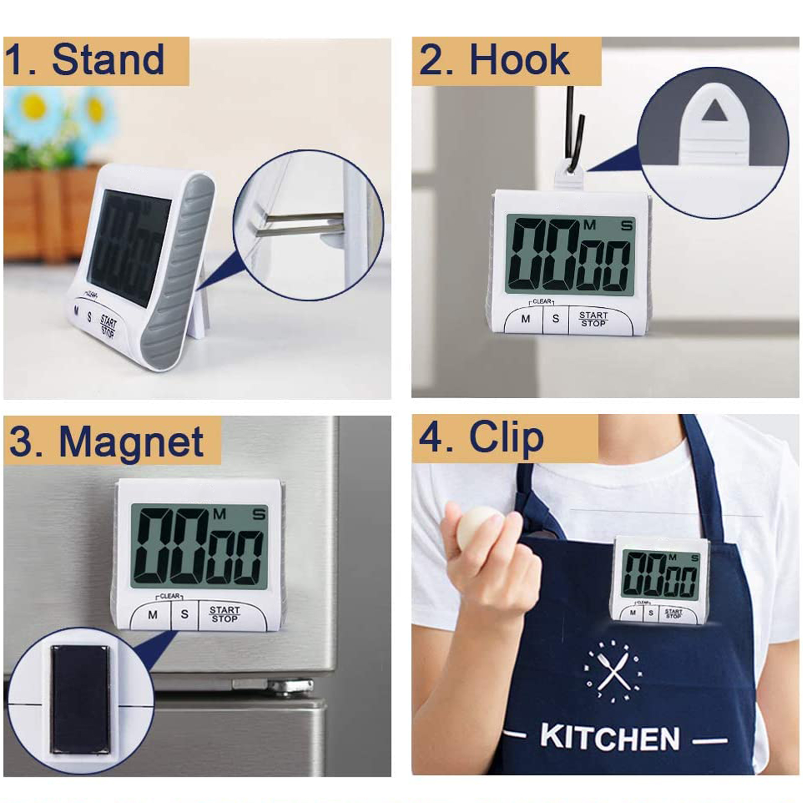 Buy Kitchen Timer & Stopwatch, with 3 Large Display, Loud Beep