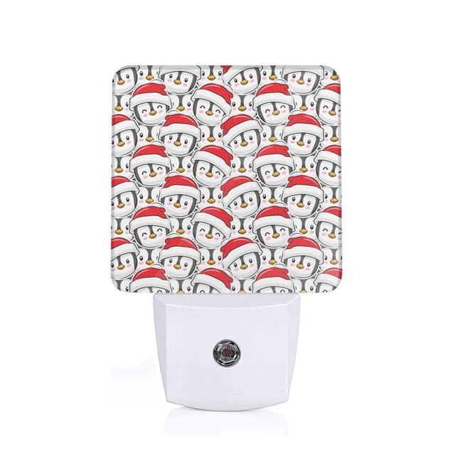 Fotbe Cute Christmas Hat Penguin Pattern Plug-in LED Backlit Night Light with Motion Sensor & Dusk to Dawn Sensor Energy Efficient Night Light, Bedroom Night Light-UK