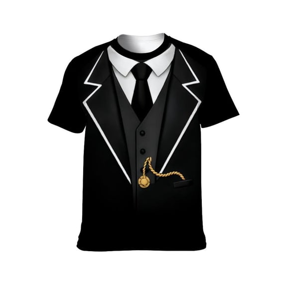 LAOLIUSN Men's Tuxedo Graphic T Shirt Funny Formal Costume Tee, Black Suit Print Party Shirt, Lightweight Short Sleeve Top,4XL