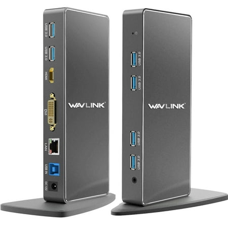 Wavlink USB 3.0 Universal Laptop Docking Station for Windows and MAC OS, Dual Video Dual Video Display HDMI/DVI/VGA, Gigabit Ethernet, 6 USB 3.0 Ports--PD Function Not