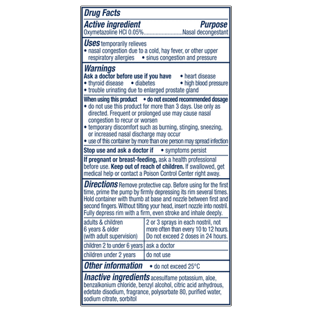 Vicks Sinex Severe Moisturizing Nasal Spray, Nasal Decongestant for Sinus Relief, 0.5 Fl oz
