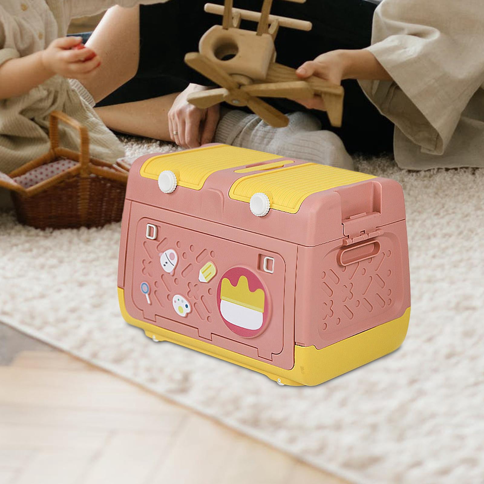 Fiocias Stackable Toy Storage Box with Wheels Organizer Bin Storage Case and Handles for Pink