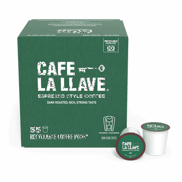 Cafe La Llave Espresso-Style Dark Roast Coffee Pods for Keurig K-Cup Brewers - Bold, Rich Flavor - 55 Count Single Serve Recyclable Capsules - Premium Arabica Beans - Family Crafted