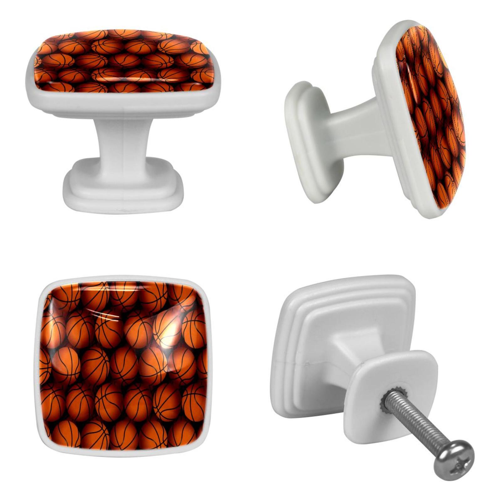 Ownta 4 Pcs Square Cabinet Handle Cupboard Fluorescence Knob Glowing in the Dark Drawer Pulls Handle Drawer Knobs with Screws Furniture Decor Sports Basketball Pattern Orange - image 4 of 5