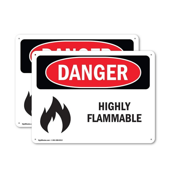 (2 Pack) Highly Flammable OSHA Danger Sign 14 Inch X 10 Inch Plastic Sign, Weather Resistant, UV Protected for Workplace, Business, and Construction Site, Made in the USA