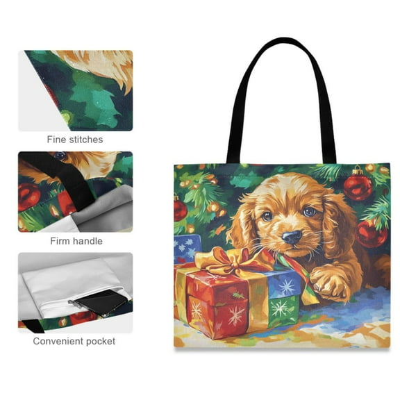 Canvas Tote Bag Design Print Puppy with Christmas Gifts Tote
