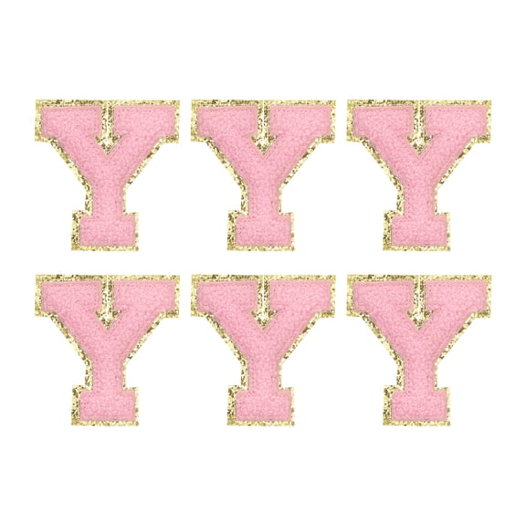 Uxcell Letter Y Chenille Letter Patches Self Adhesive Stick on Embroidered Patch for Clothing Repair(Pink, Pack of 6)