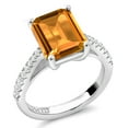 thumbnail image 2 of Gem Stone King 3.16 Cttw Yellow Citrine and White Created Sapphire Engagement Ring for Women | 925 Sterling Silver | Emerald Cut 10X8MM | Gemstone Birthstone | Available in Size 5, 6, 7, 8, 9, 2 of 6