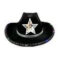 thumbnail image 1 of Sombrero de vaquero occidental, sombrero de protección solar para damas, festivales, camping, pesca. Negro, 1 of 9