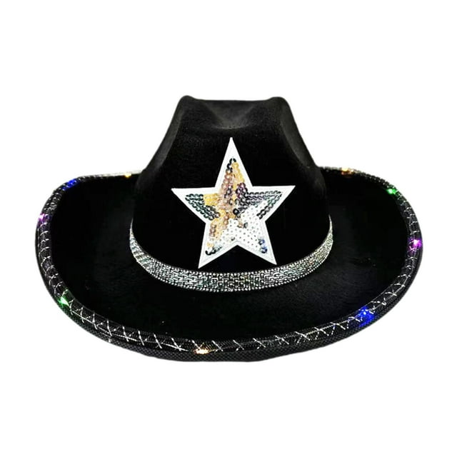 Sombrero de vaquero occidental, sombrero de protección solar para damas, festivales, camping, pesca. Negro