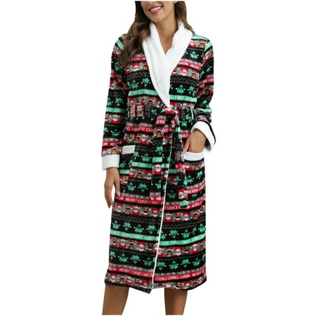 

Odeerbi Clearance Women Robes Pajamas Attractive Soft Bathrobe V-Neck Long Sleeve Party Soft Sleepwear With Belt Black