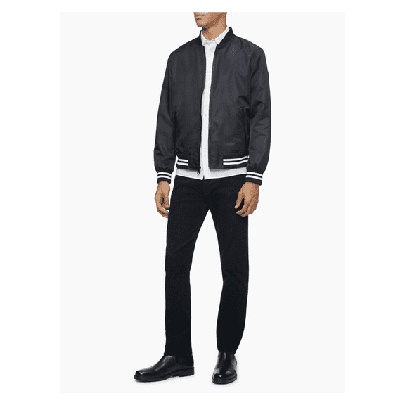 $125 Calvin Klein Striped Full Zip Bomber Jacket, Black , Size XS