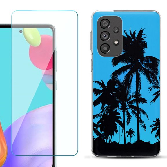 Slim-Fit Gel TPU Phone Case for Samsung Galaxy A33 5G, with Tempered Glass Screen Protector, by OneToughShield ® - Tropical Summer