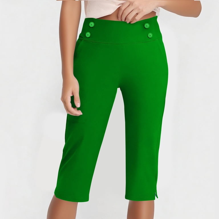 salsation★ Capri Pants★サイズM★ダークグリーン Stamzod Plus Size Capris for Women Summer Solid Color Stretch