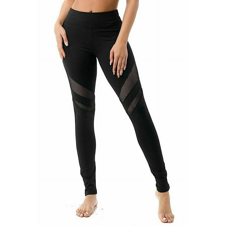 Women's Stretch High Waist Mesh Panel Skinny Leggings Sports Workout  Activewear Pants Black Female Size Small 