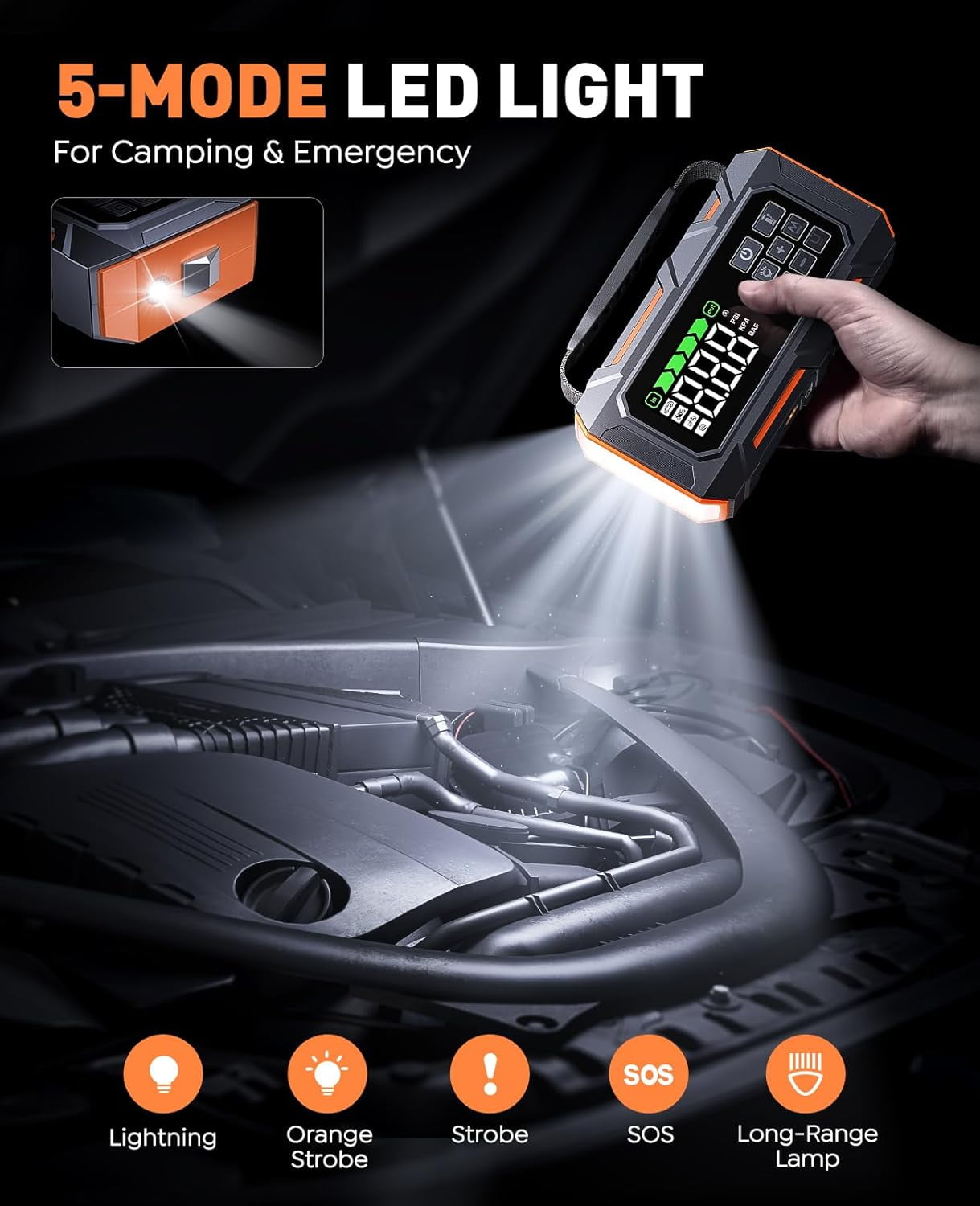 BUTURE 8000A Car Jump Starter with Air Compressor 160PSI Force Start for All Gas and 14L Diesel, Complete Accessory Kit