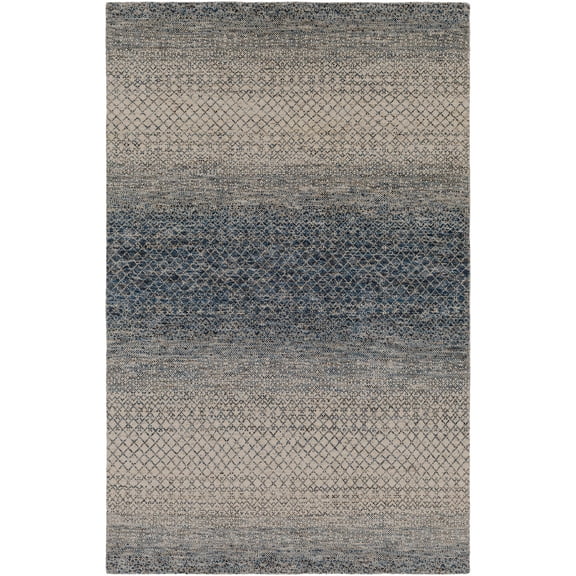 Hauteloom Castlecomer Wool Living Room, Bedroom Area Rug - Bohemian, Transitional - Navy, Denim, Medium Gray - 10' x 14'