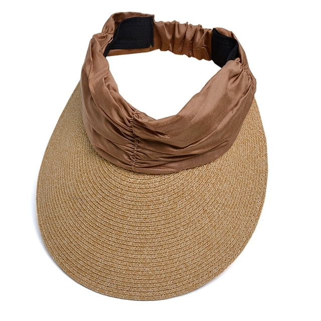 Sombrero de paja de verano para mujer: ala ancha tejida, parte superior vacía, plegable, trenzado de paja, talla única (52-58 cm de circunferencia de cabeza)