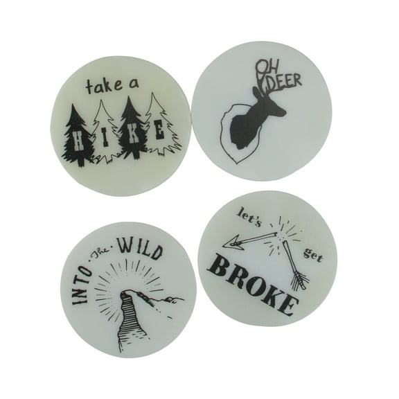 Set of 4 Black and White Wilderness Rustic Coasters with Cork Backing 4"